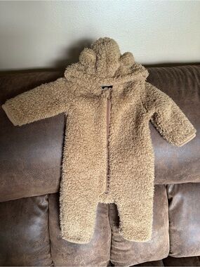 Plush Teddy Hooded Baby One-Piece - Tan